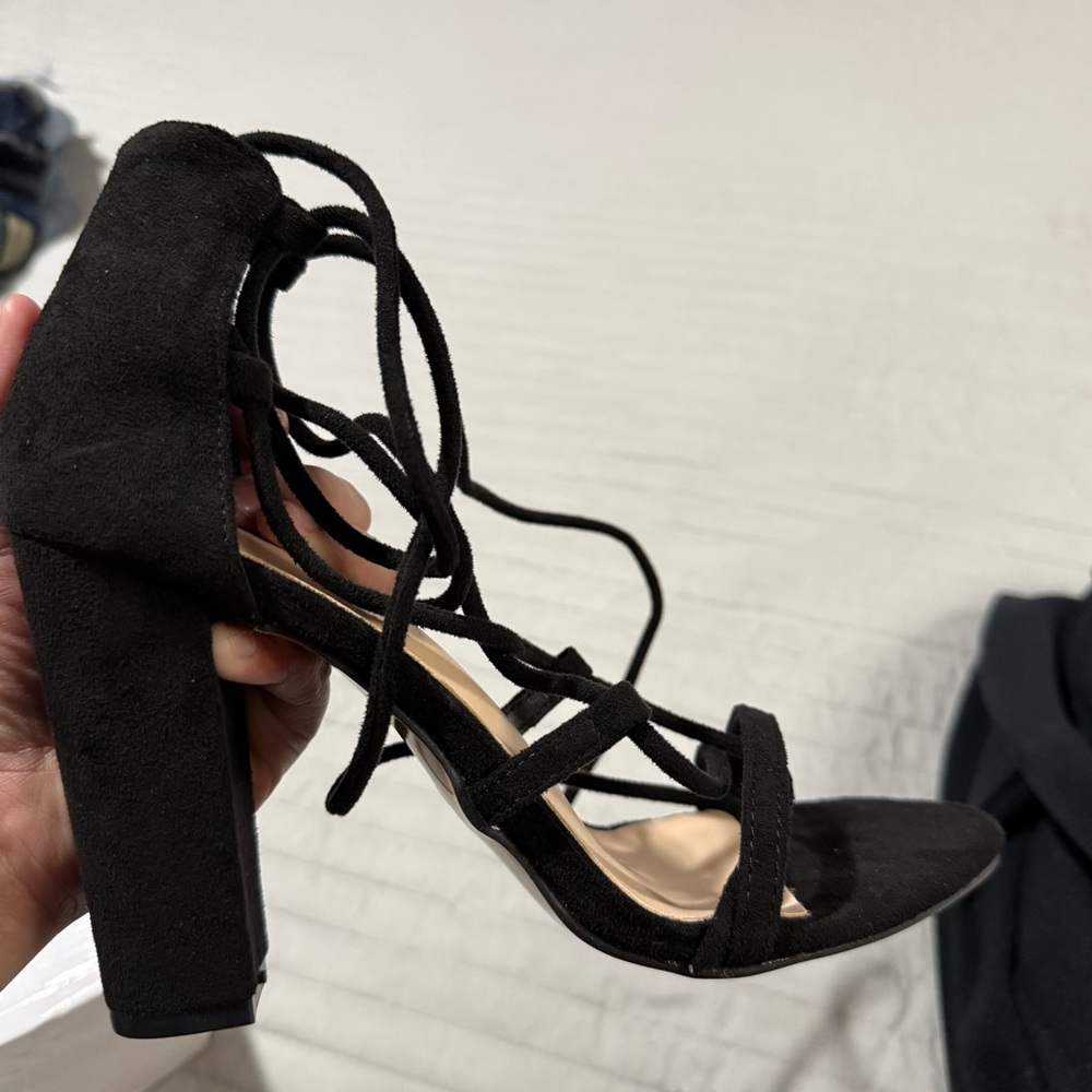 Black Strappy Block Heel Sandals